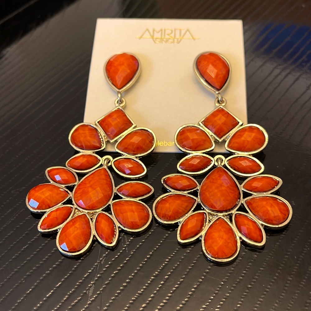AS Coral Haze & Goldtone Drop Earrings- NEW